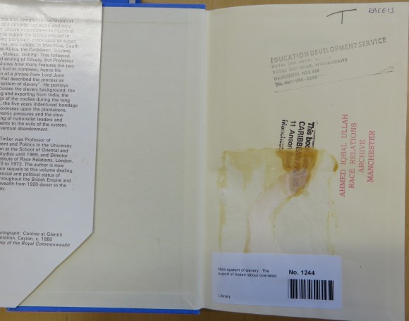 Image of inside book cover showing stamps