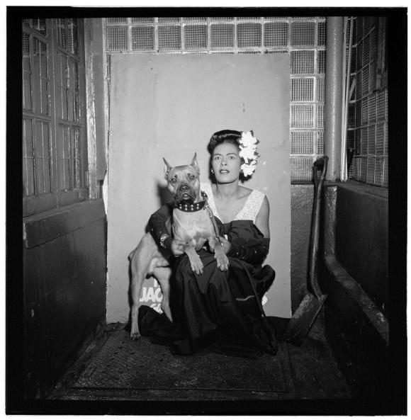 Photograph of Billie Holiday with dog