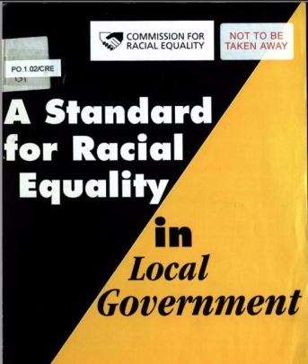 Yellow and Black Front cover of a booklet on Racial Equality